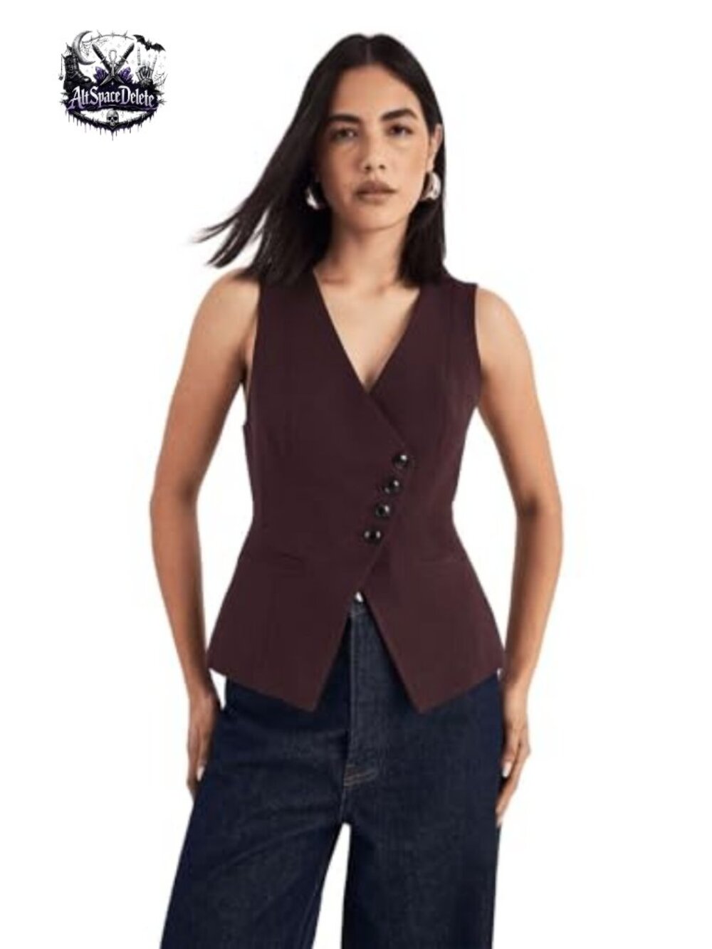 Asymmetric Button Waistcoat V-Neck Tailored Sleeveless Vest